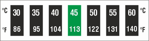 Liquid Crystal 7 Level Horizontal Thermometer Labels 0ºC to 120ºC