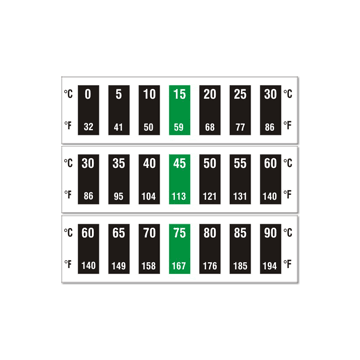 Liquid Crystal 7 Level Horizontal Thermometer Labels 0ºC to 120ºC